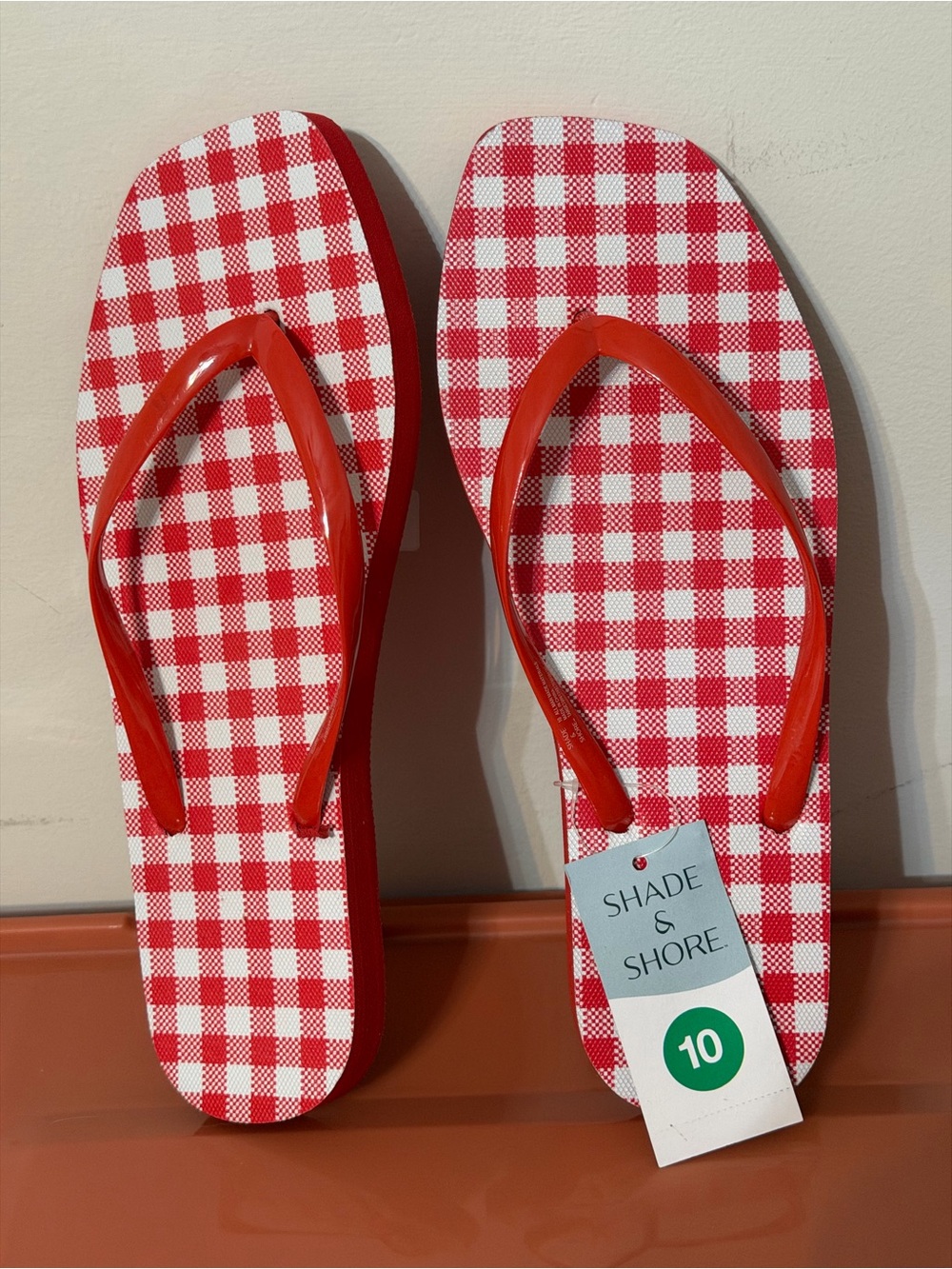 Shade & Shore Red Gingham Flip Flops